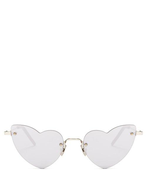 Matchesfashion.com Saint Laurent - Loulou Heart Shaped Metal Sunglasses - Womens - Silver
