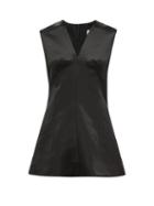 Matchesfashion.com Marina Moscone - V Neck Wool Blend Satin Top - Womens - Black