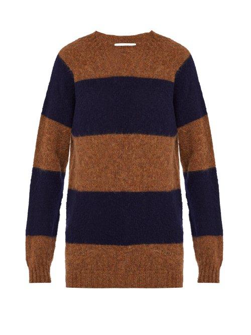 Matchesfashion.com Officine Gnrale - Crew Neck Striped Wool Sweater - Mens - Navy Multi