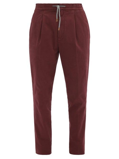 Matchesfashion.com Brunello Cucinelli - Stretch Cotton-blend Chino Trousers - Mens - Burgundy