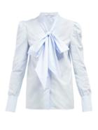 Matchesfashion.com Racil - Agata Pussy Bow Cotton Shirt - Womens - Light Blue
