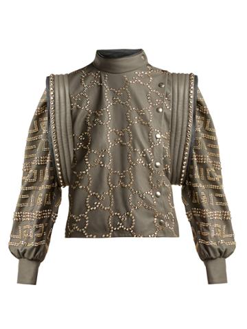 Gucci Crystal-embellished Leather Jacket