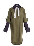 Matchesfashion.com Jw Anderson - Double Cuff Pinstriped Cotton Shirtdress - Womens - Khaki Navy