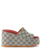 Gucci - Angelina Gg-canvas Wedge Mules - Womens - Blue