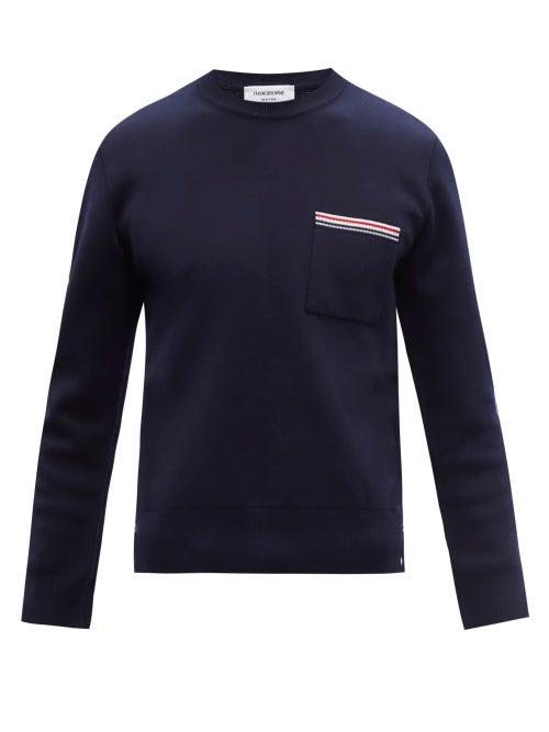 Mens Rtw Thom Browne - Tricolour-stripe Wool-blend Sweater - Mens - Navy