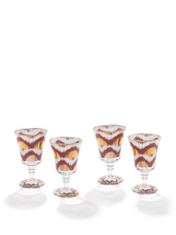 Les Ottomans - Set Of Four Ikat-print Wine Glasses - Burgundy