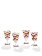Les Ottomans - Set Of Four Ikat-print Wine Glasses - Burgundy