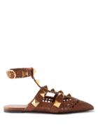 Valentino Garavani - Roman Stud Woven Flat Sandals - Womens - Brown