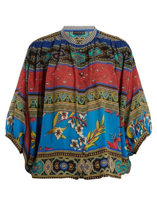 Matchesfashion.com Etro - Jungle Print Batwing Sleeve Silk Blouse - Womens - Multi