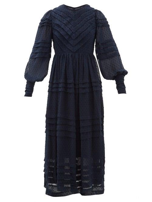 Matchesfashion.com Zimmermann - Sabotage Tucked Swiss Dot Georgette Dress - Womens - Navy