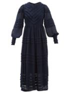 Matchesfashion.com Zimmermann - Sabotage Tucked Swiss Dot Georgette Dress - Womens - Navy