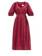Matchesfashion.com Aje - Rebellion Gathered Linen-blend Midi Dress - Womens - Burgundy