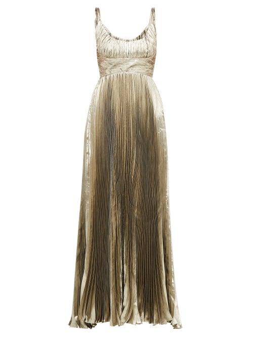 Matchesfashion.com Maria Lucia Hohan - Amalia Metallic Silk Blend Chiffon Dress - Womens - Gold