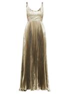 Matchesfashion.com Maria Lucia Hohan - Amalia Metallic Silk Blend Chiffon Dress - Womens - Gold