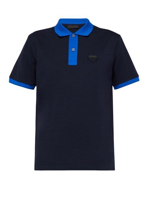 Matchesfashion.com Prada - Logo Patch Cotton Piqu Polo Shirt - Mens - Navy Multi