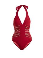 Matchesfashion.com Biondi - Riad V Neck Swimsuit - Womens - Burgundy