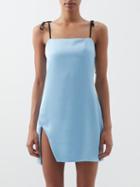 The Attico - Tie-shoulder Satin Mini Dress - Womens - Light Blue