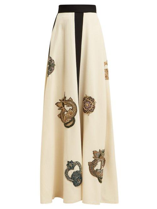 Matchesfashion.com Charles & Ron - Charles & Ron X Khushboo Appliqud Wool Skirt - Womens - White Multi