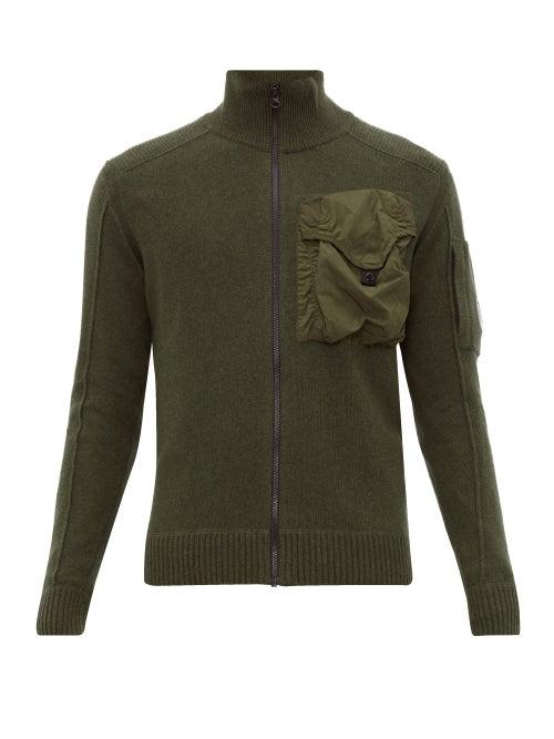 Matchesfashion.com C.p. Company - Technical Pocket Wool Blend Zip Through Cardigan - Mens - Green