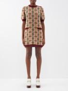 Gucci - Gg-jacquard Checked Wool Mini Dress - Womens - Light Brown Multi