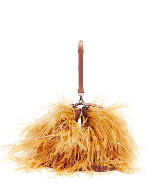 Matchesfashion.com Marques'almeida - Feather Embellished Leather Cross Body Bag - Womens - Brown