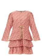 Matchesfashion.com D'ascoli - Zuzu Drawstring Floral-print Cotton-khadi Dress - Womens - Pink