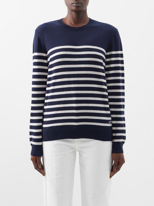A.p.c. - Phoebe Striped Cashmere-blend Sweater - Womens - Dark Navy