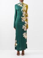 La Doublej - Halle Jasmine-print Jersey Maxi Dress - Womens - Green Multi