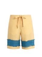 Matchesfashion.com Hecho - Frayed Panel Drawstring Waist Linen Shorts - Mens - Yellow