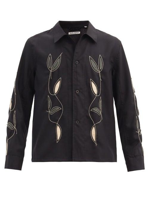 Matchesfashion.com Our Legacy - Box Leaf-appliqu Wool Shirt - Mens - Black