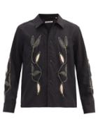 Matchesfashion.com Our Legacy - Box Leaf-appliqu Wool Shirt - Mens - Black