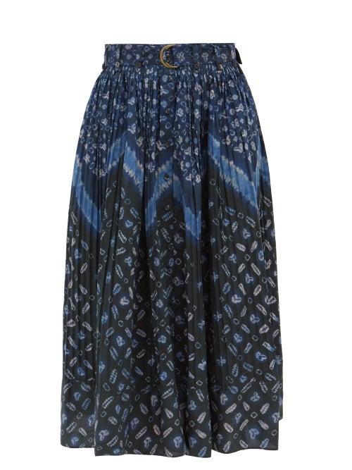 Ulla Johnson - Alejandra Shibori-dyed Cotton-poplin Skirt - Womens - Navy Multi