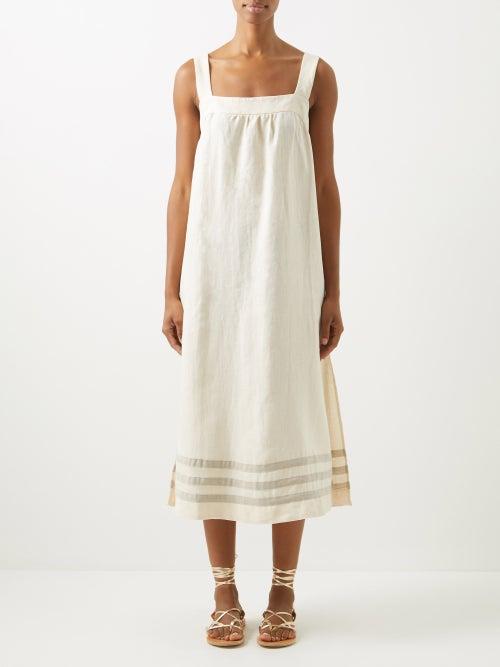 Casa Raki - Striped Square-neck Organic-linen Dress - Womens - Natural