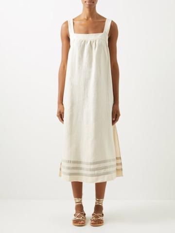 Casa Raki - Striped Square-neck Organic-linen Dress - Womens - Natural