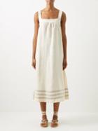 Casa Raki - Striped Square-neck Organic-linen Dress - Womens - Natural