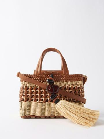Serena Uziyel - Almeria Mini Leather And Raffia Basket Bag - Womens - Tan