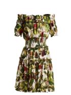 Dolce & Gabbana Fig-print Off-the-shoulder Cotton Dress