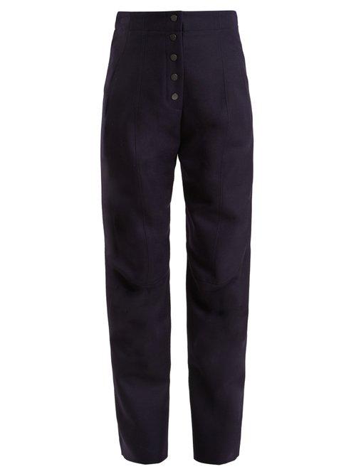 Matchesfashion.com Stella Mccartney - Fantine High Waist Straight Leg Wool Trousers - Womens - Navy
