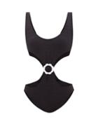Lisa Marie Fernandez - Scalloped-buckle Cutout Seersucker Swimsuit - Womens - Black