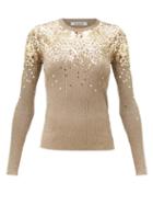 Matchesfashion.com Valentino - Sequinned Metallic-knit Ribbed Sweater - Womens - Gold