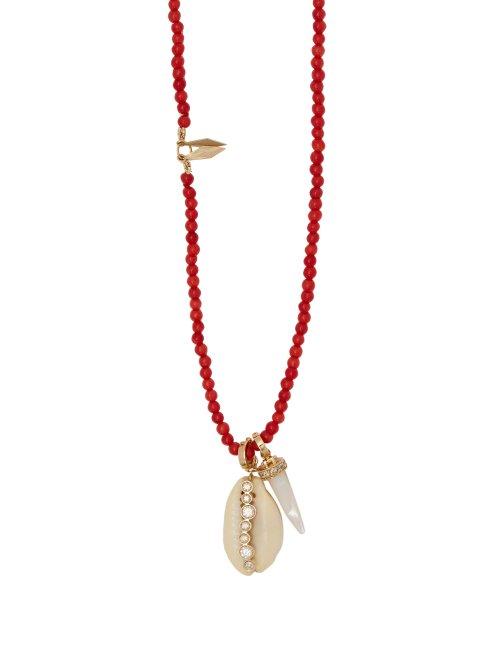 Matchesfashion.com Aron & Hirsch - Karo Diamond & 18kt Gold Beaded Necklace - Womens - Red