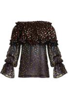 Matchesfashion.com Saint Laurent - Off The Shoulder Silk Blend Blouse - Womens - Black Multi
