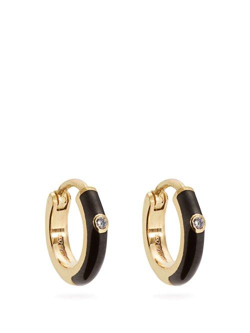 Matchesfashion.com Marc Alary - Diamond, Enamel & Yellow Gold Earrings - Womens - Black