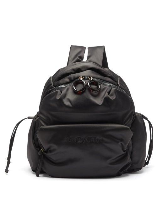 See By Chlo - Tilly Logo-embroidered Satin Backpack - Womens - Black