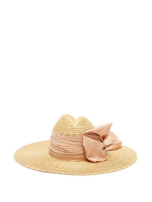 Matchesfashion.com Lola Hats - Scallopini Silk Bow Trimmed Straw Hat - Womens - Pink
