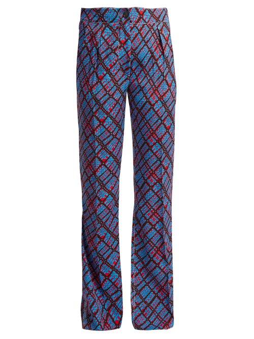 Matchesfashion.com Marni - Geometric Print Flared Trousers - Womens - Blue Print