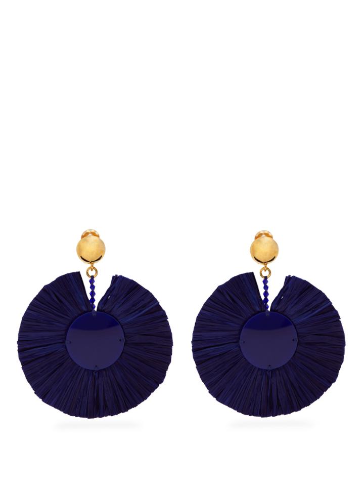 Oscar De La Renta Bead-embellished Large Raffia Clip-on Earrings