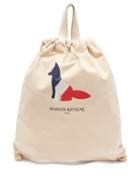 Matchesfashion.com Maison Kitsun - Tri Colour Fox Print Cotton Backpack - Mens - Beige