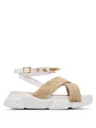 Matchesfashion.com Marques'almeida - Raffia Trimmed Studded Rubber Sole Sandals - Womens - White