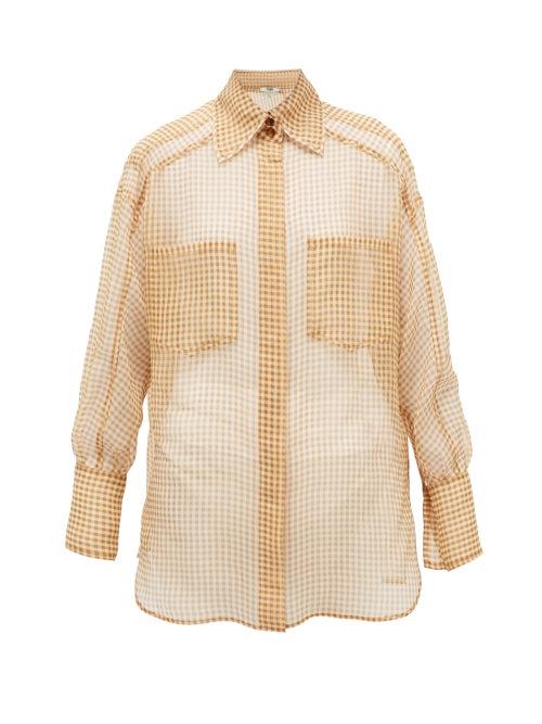 Matchesfashion.com Fendi - Vichy Silk-organza Shirt - Womens - Beige
